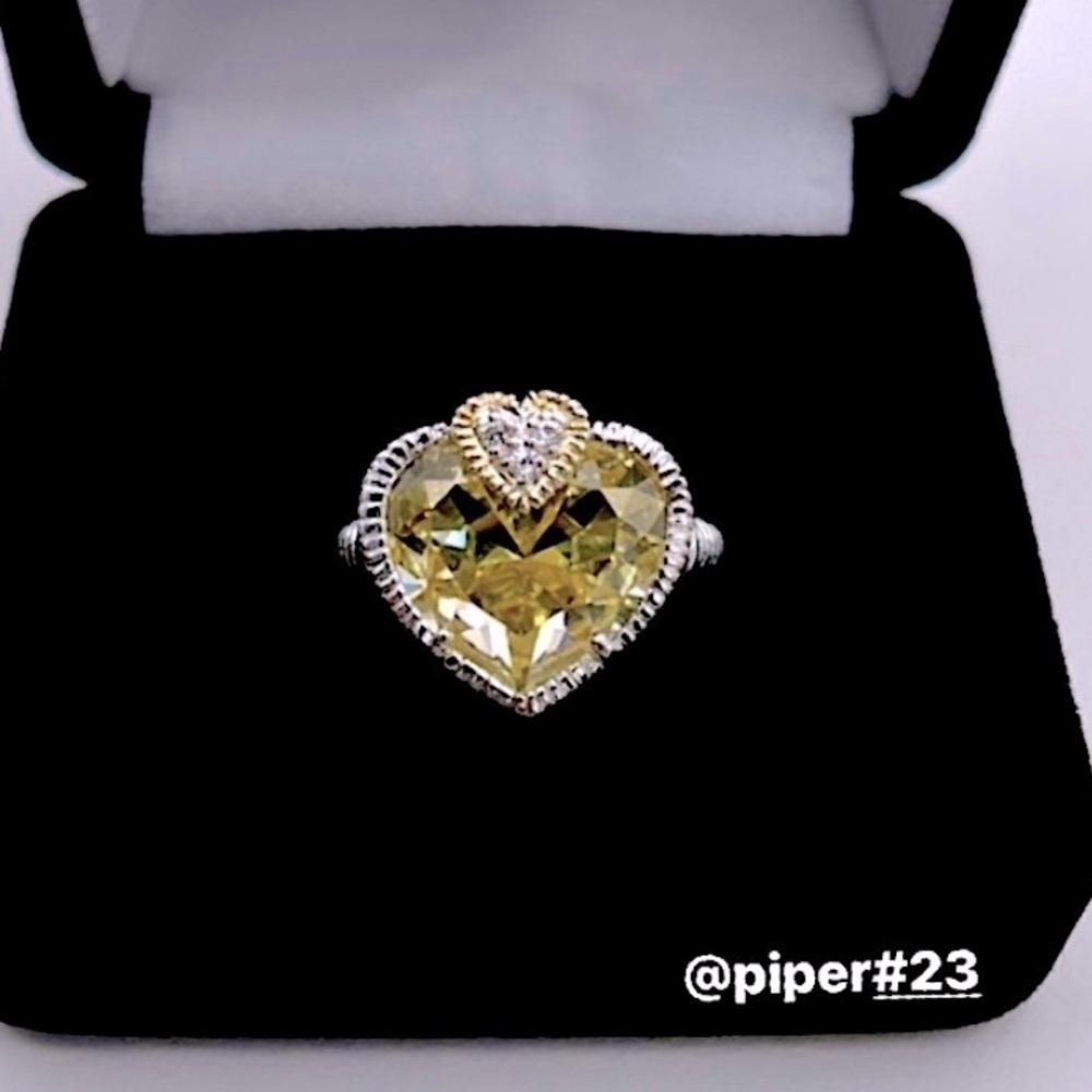 Judith Ripka JR TWO Canary Crystal & White Sapphire “Lola” Heart-shaped Ring - Picture 8 of 11
